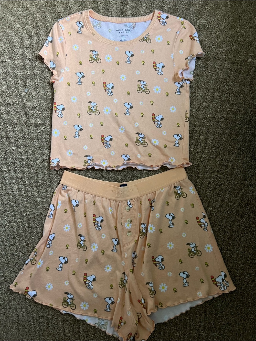 Snoopy Peach Graphic Pajama Set - Picture 1 of 3